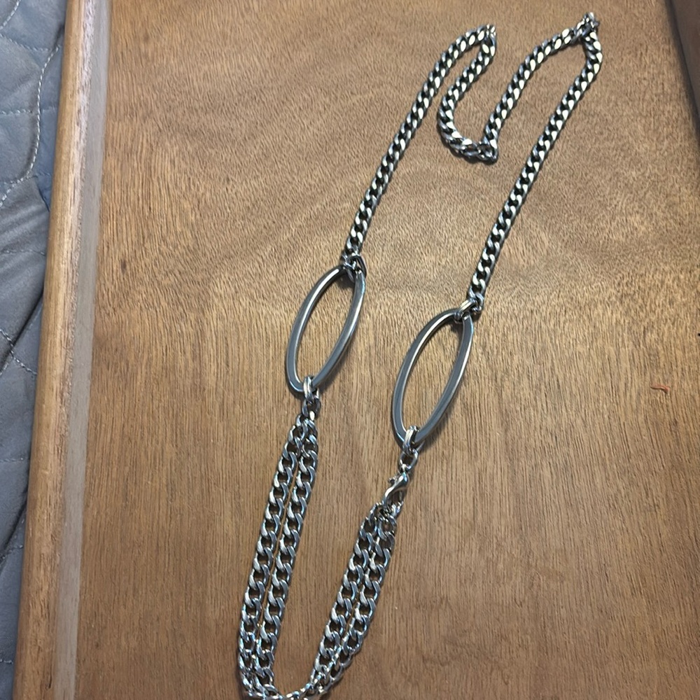 Vintage curb link continuous silver necklace unique double strand